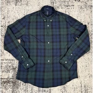 J Crew Flex Washed Shirt Mens XL Black Watch Plaid‎ Button Down Flannel FA23